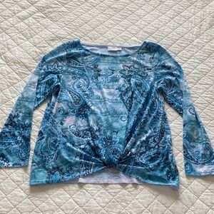 Time and Tru Blue Paisley Twist Front Blouse